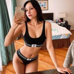 Sexy Vietnamese Girl Selfie Seductive Black Designer Underwear Small