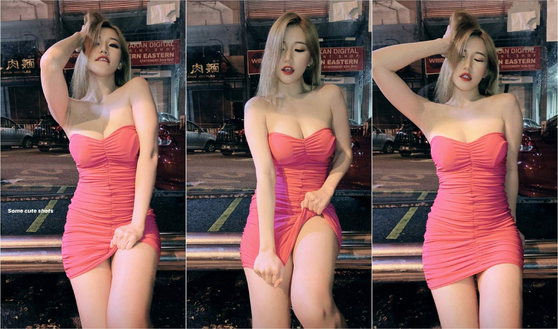 Hot Malaysian Blonde Sexy Red Dress Hot Legs